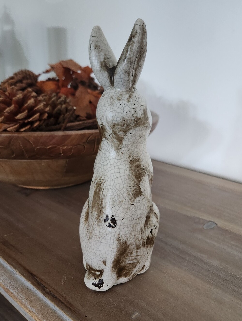 Rustic Crackle Glaze Ceramic Rabbit Bunny Figurine Farmhouse Decor 8in Farm Barn - Picture 7 of 11